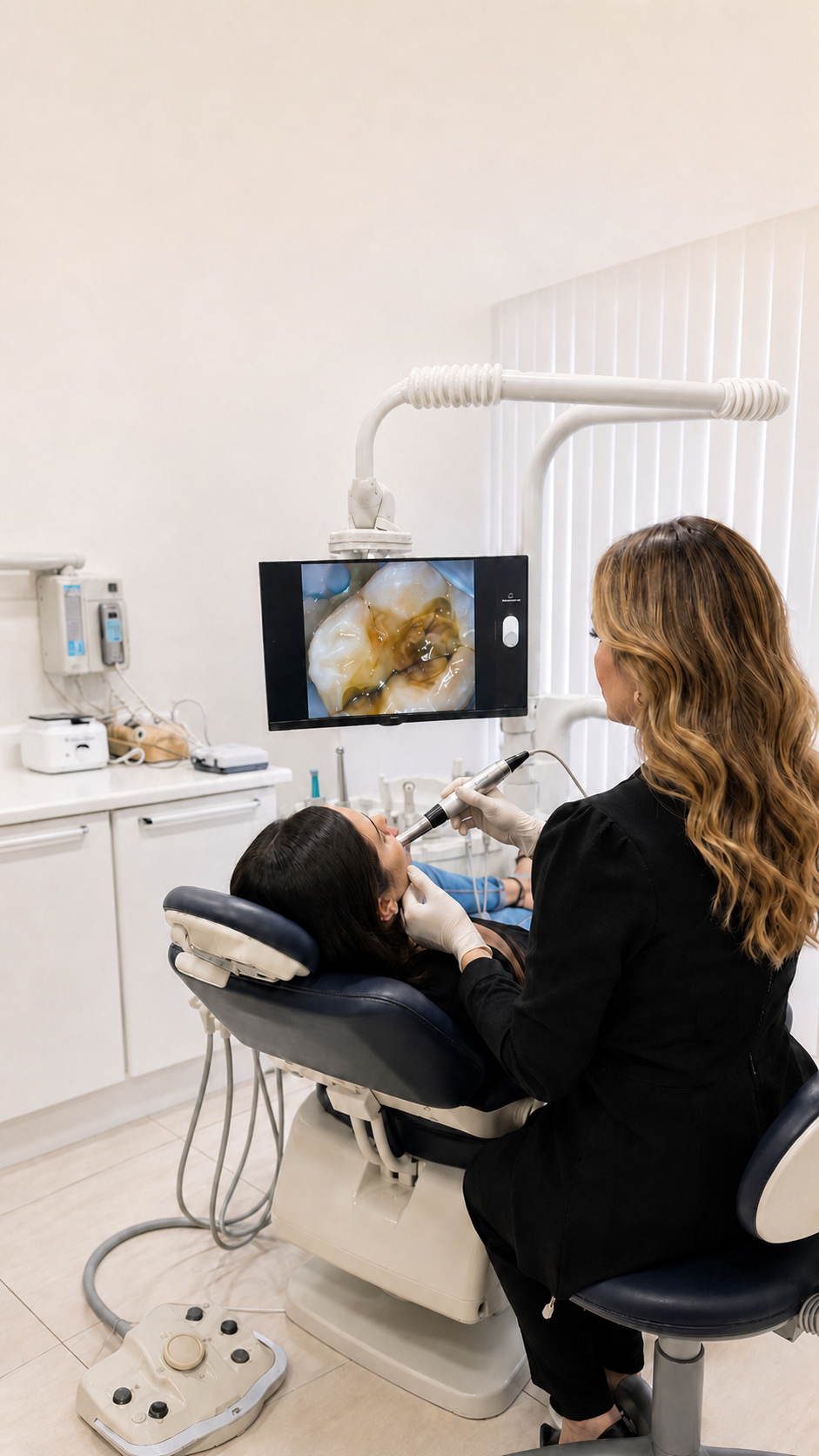 Dra. Tatiane realizando Check-up Digital com câmera intraoral em uma paciente